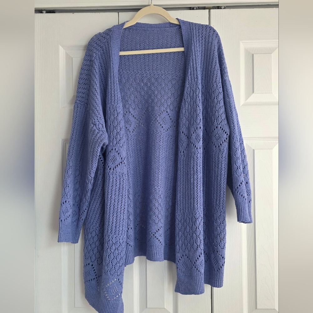 BloomChic Periwinkle Blue Open-Front Knit Cardigan 18-20 2x